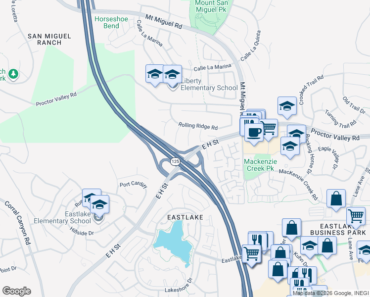 map of restaurants, bars, coffee shops, grocery stores, and more near 515 Ocean Breeze Way in Chula Vista