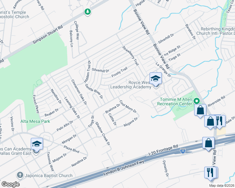 map of restaurants, bars, coffee shops, grocery stores, and more near 6538 Tioga Place in Dallas