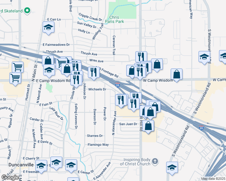 map of restaurants, bars, coffee shops, grocery stores, and more near 711 Michaels Drive in Duncanville