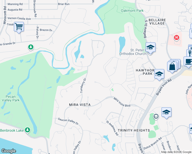 map of restaurants, bars, coffee shops, grocery stores, and more near 6620 Foxpointe Road in Fort Worth