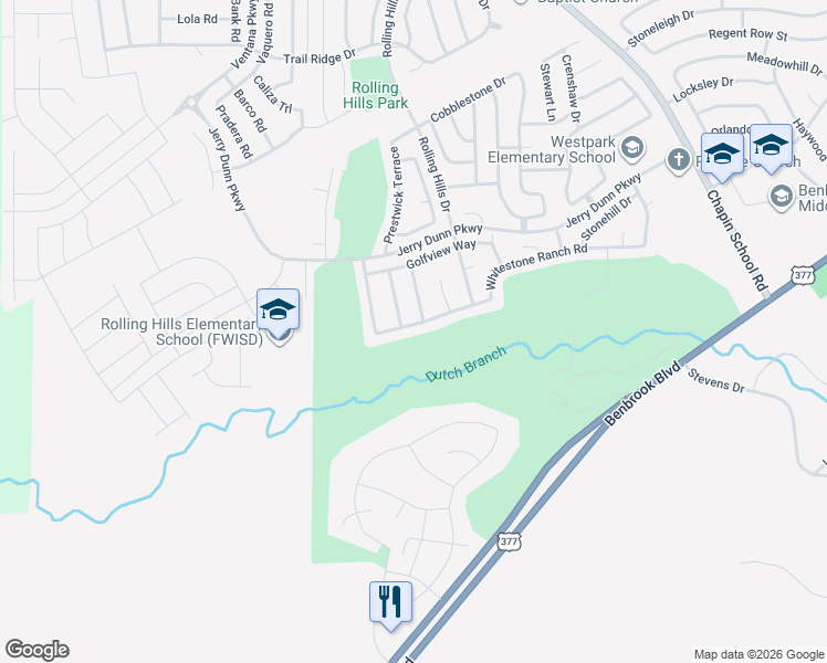 map of restaurants, bars, coffee shops, grocery stores, and more near 7517 Heights View Drive in Benbrook