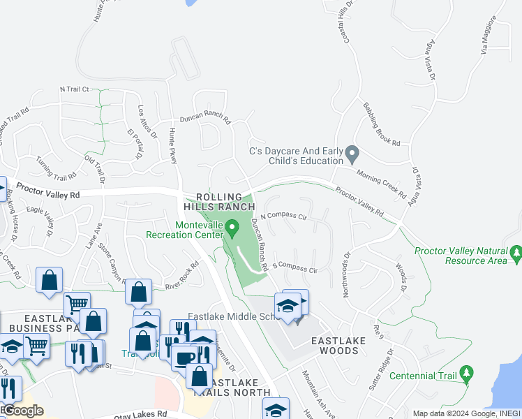 map of restaurants, bars, coffee shops, grocery stores, and more near 760 North Fox Run Place in Chula Vista
