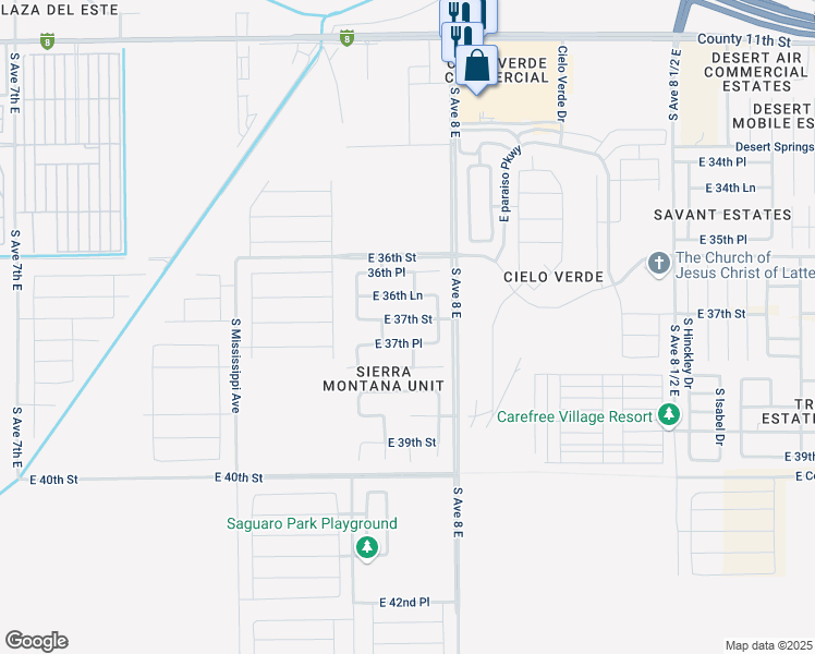 map of restaurants, bars, coffee shops, grocery stores, and more near 7895 East 37th Street in Yuma