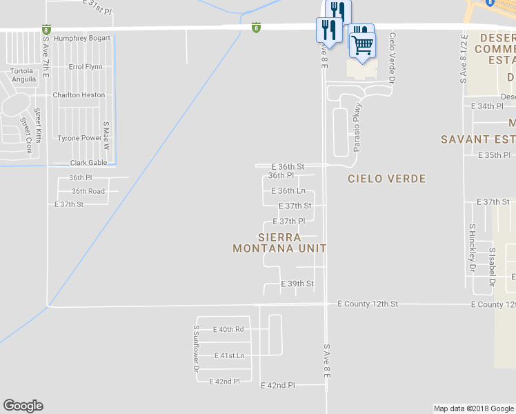 map of restaurants, bars, coffee shops, grocery stores, and more near 3692 S Sage Ave in Yuma
