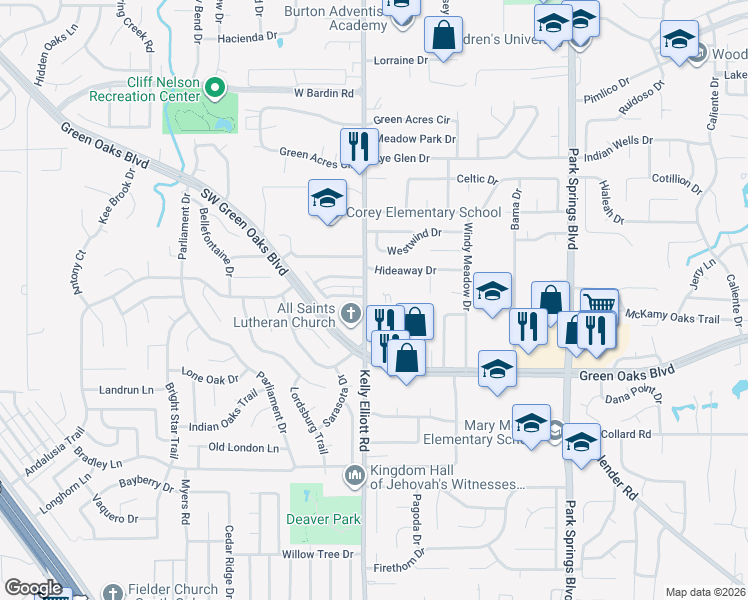 map of restaurants, bars, coffee shops, grocery stores, and more near 5229 Kelly Elliott Road in Arlington