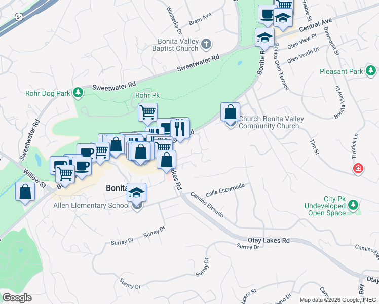 map of restaurants, bars, coffee shops, grocery stores, and more near 4532 Villas Drive in Bonita