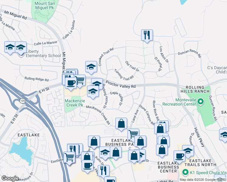 map of restaurants, bars, coffee shops, grocery stores, and more near 614 San Marino Place in Chula Vista