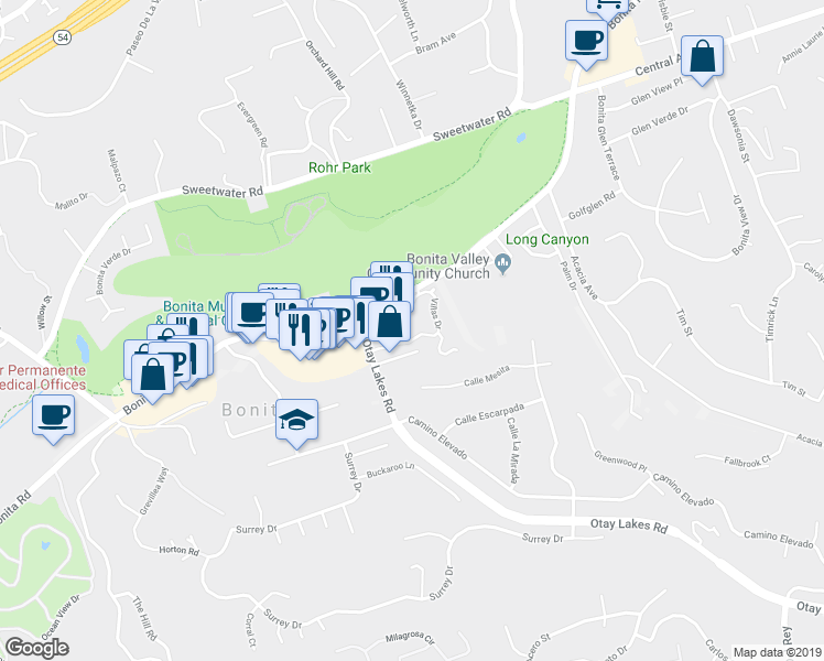 map of restaurants, bars, coffee shops, grocery stores, and more near 4593 Villas Drive in Bonita