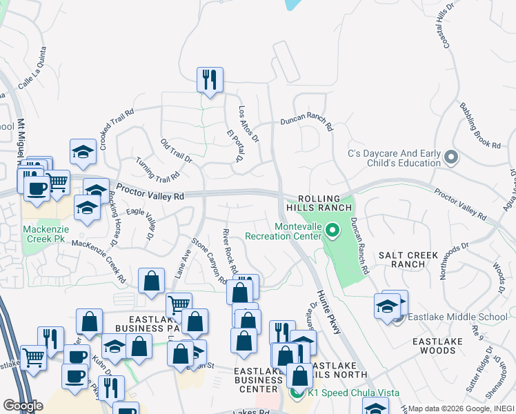 map of restaurants, bars, coffee shops, grocery stores, and more near 2642 Flagstaff Court in Chula Vista