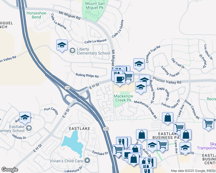 map of restaurants, bars, coffee shops, grocery stores, and more near 2235 Lago Ventana in Chula Vista