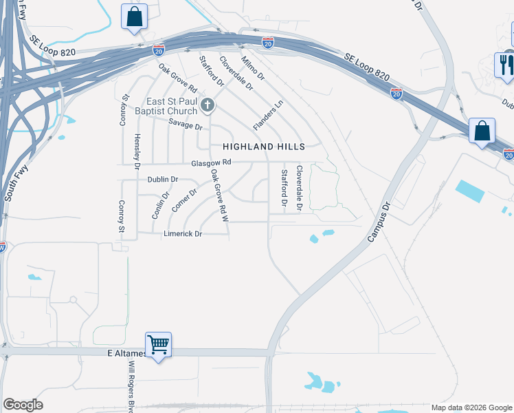 map of restaurants, bars, coffee shops, grocery stores, and more near 1432 Hazel Leigh Lane in Fort Worth