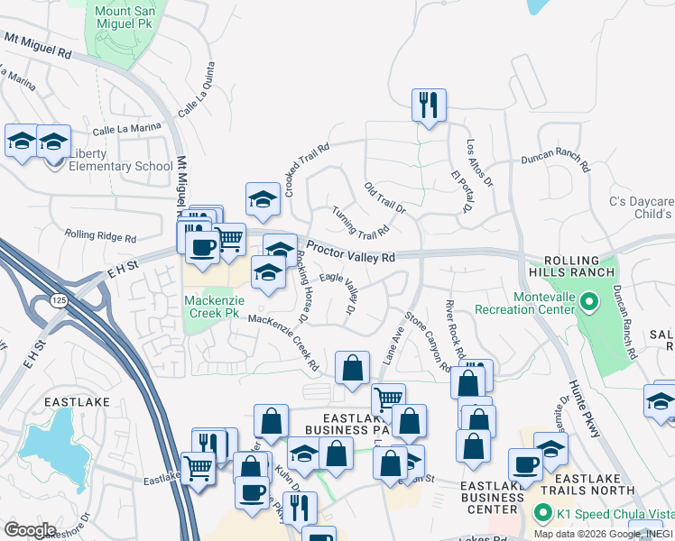 map of restaurants, bars, coffee shops, grocery stores, and more near 614 San Marino Place in Chula Vista