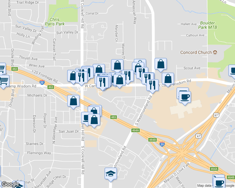 map of restaurants, bars, coffee shops, grocery stores, and more near 4041 Preferred Place in Dallas