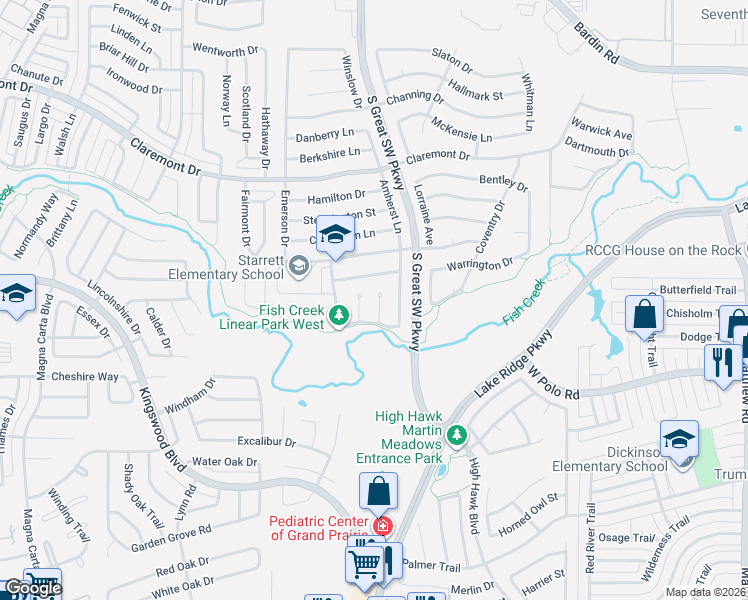 map of restaurants, bars, coffee shops, grocery stores, and more near 4610 Covington Ct in Grand Prairie
