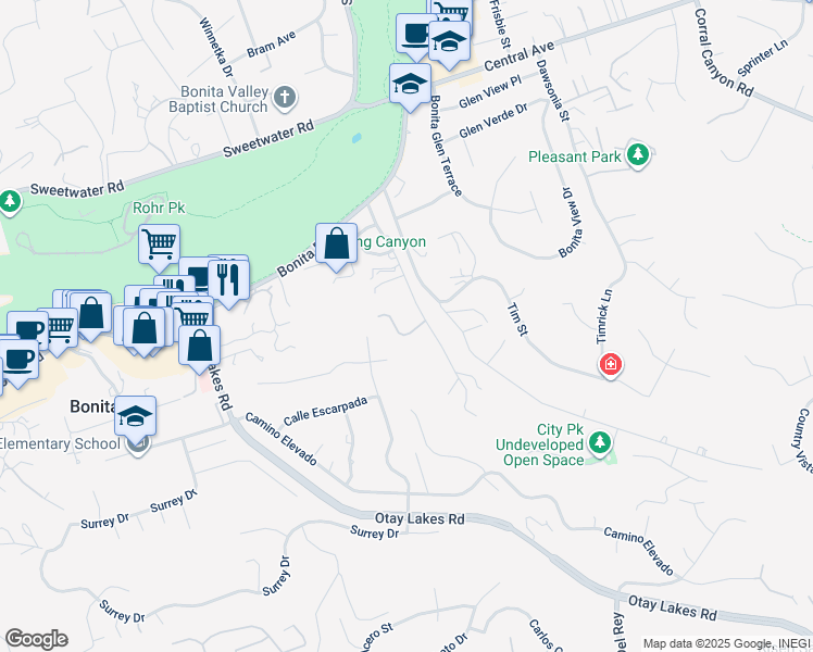 map of restaurants, bars, coffee shops, grocery stores, and more near 3904 Palm Drive in Bonita