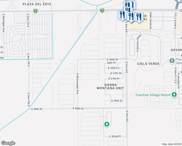 map of restaurants, bars, coffee shops, grocery stores, and more near 3692 South Sage Avenue in Yuma
