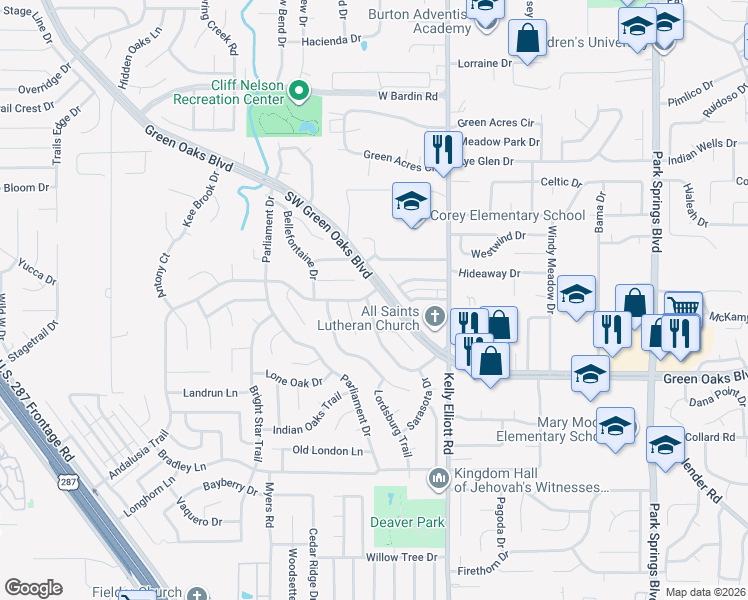 map of restaurants, bars, coffee shops, grocery stores, and more near 4302 Andalusia Trail in Arlington