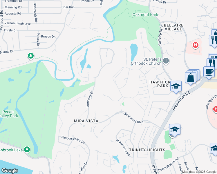 map of restaurants, bars, coffee shops, grocery stores, and more near 6620 Foxpointe Road in Fort Worth