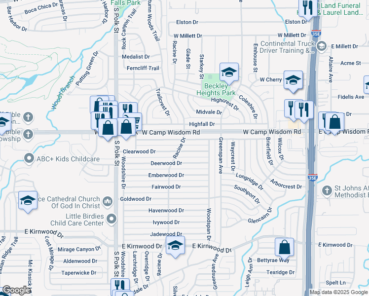 map of restaurants, bars, coffee shops, grocery stores, and more near 755 Clearwood Drive in Dallas