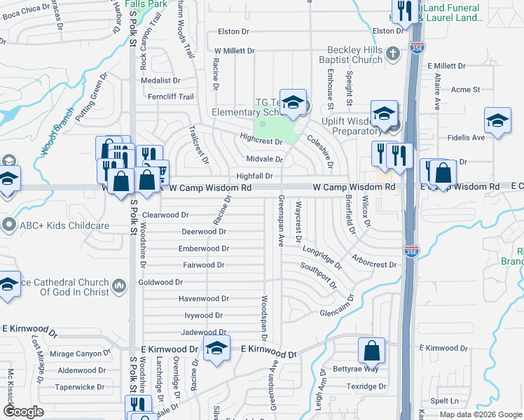 map of restaurants, bars, coffee shops, grocery stores, and more near 715 Clearwood Drive in Dallas