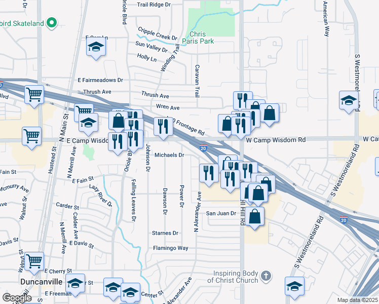 map of restaurants, bars, coffee shops, grocery stores, and more near 711 Michaels Drive in Duncanville