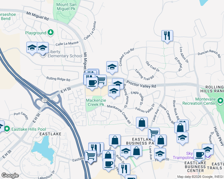 map of restaurants, bars, coffee shops, grocery stores, and more near 2371 Corte Isla in Chula Vista