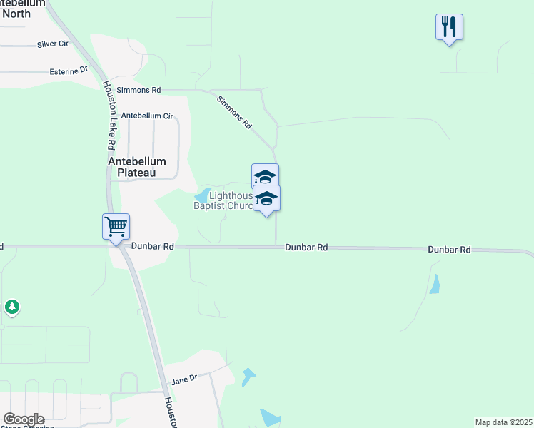 map of restaurants, bars, coffee shops, grocery stores, and more near 1101 Dunbar Road in Warner Robins