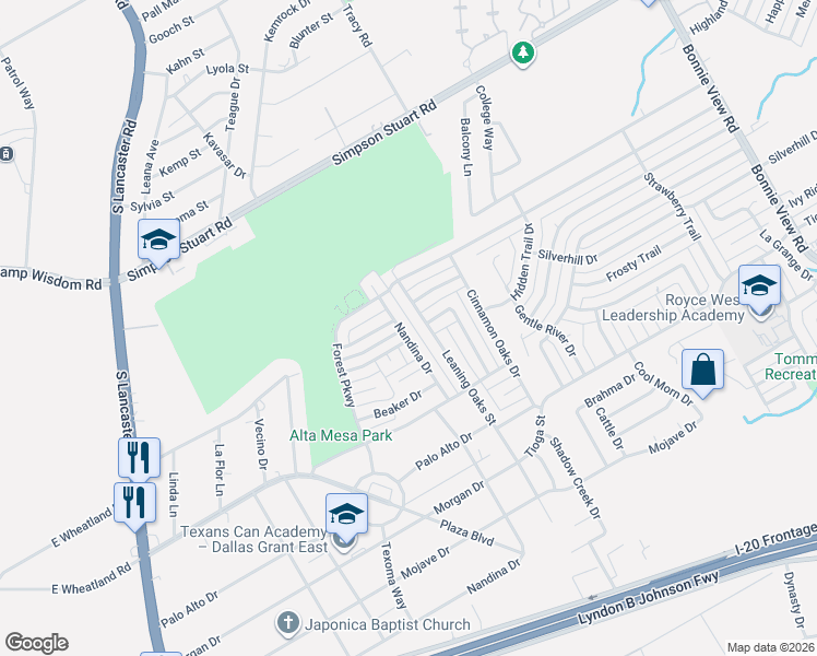 map of restaurants, bars, coffee shops, grocery stores, and more near 7008 Nandina Drive in Dallas