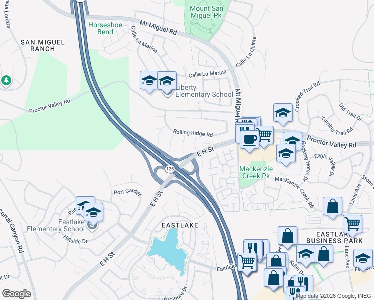 map of restaurants, bars, coffee shops, grocery stores, and more near 515 Ocean Breeze Way in Chula Vista