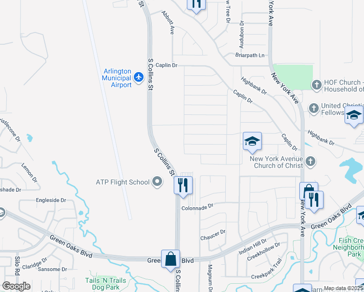 map of restaurants, bars, coffee shops, grocery stores, and more near 5202 Redwater Drive in Arlington