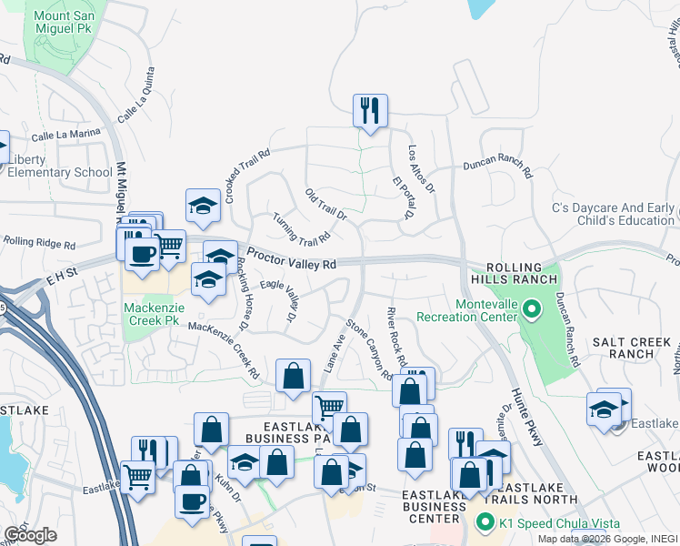 map of restaurants, bars, coffee shops, grocery stores, and more near 2559 Saddlehorn Drive in Chula Vista