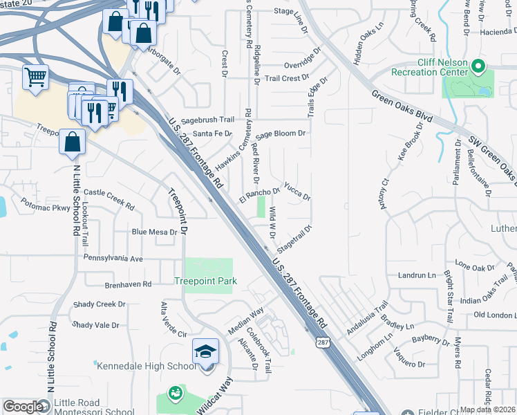 map of restaurants, bars, coffee shops, grocery stores, and more near 5211 El Rancho Drive in Arlington