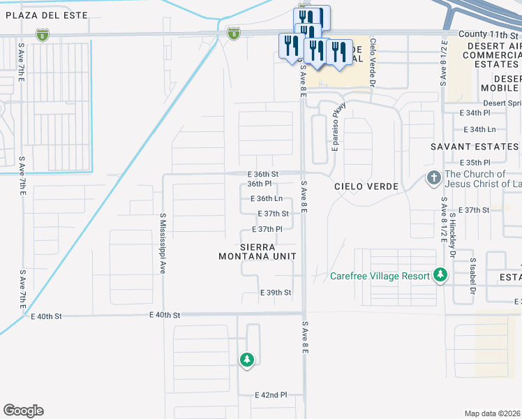 map of restaurants, bars, coffee shops, grocery stores, and more near 7868 East 37th Street in Yuma