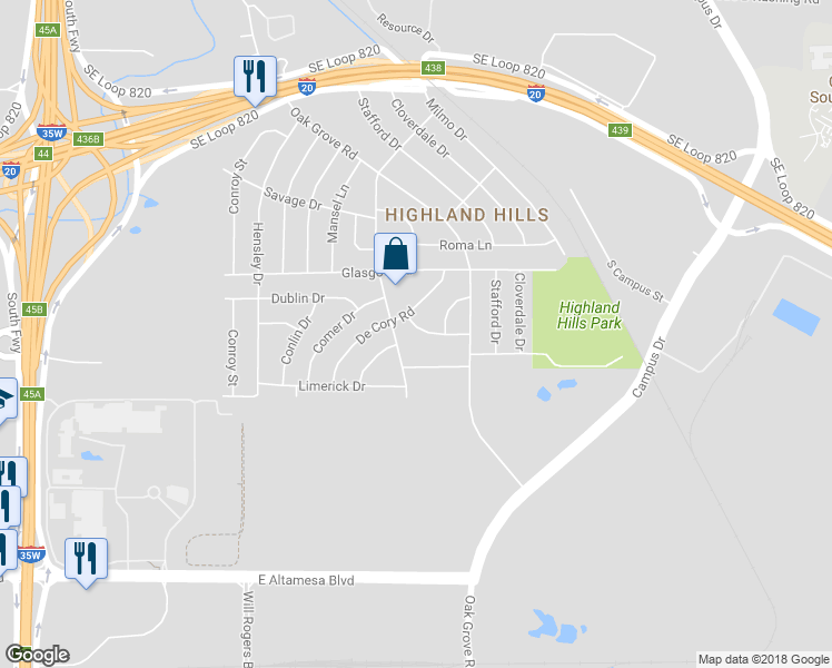 map of restaurants, bars, coffee shops, grocery stores, and more near 1408 Hazel Leigh Lane in Fort Worth