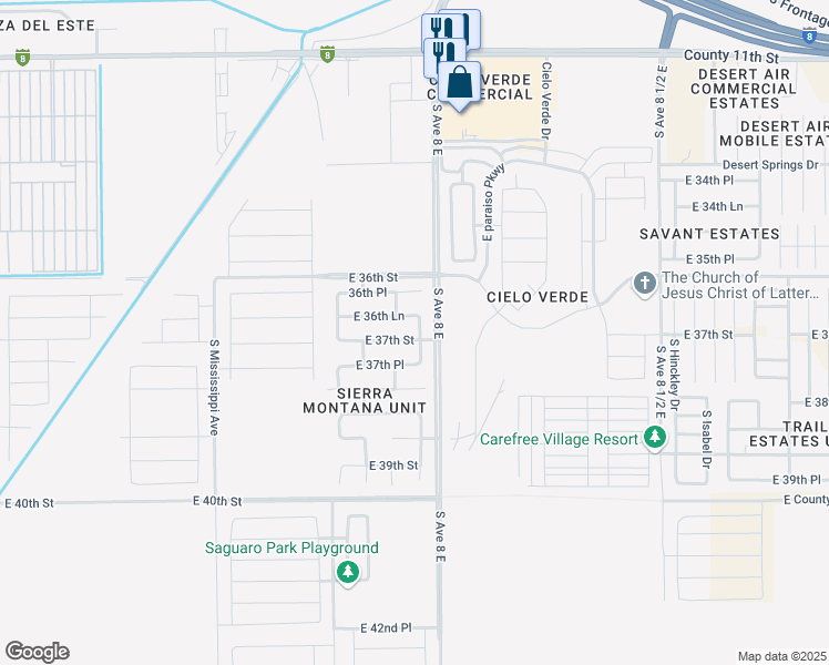 map of restaurants, bars, coffee shops, grocery stores, and more near 7976 East 37th Street in Yuma