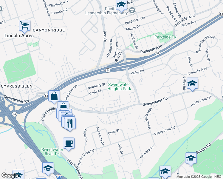 map of restaurants, bars, coffee shops, grocery stores, and more near 3707 Lynda Place in National City
