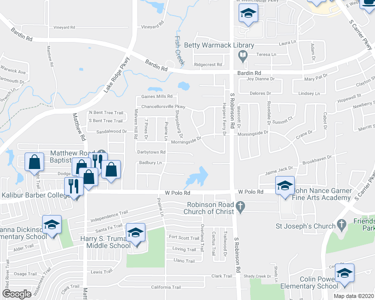 map of restaurants, bars, coffee shops, grocery stores, and more near 924 Darbytown Road in Grand Prairie