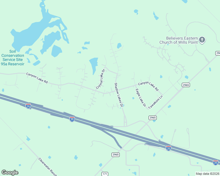 map of restaurants, bars, coffee shops, grocery stores, and more near 1322 Canyon Lake Road in Wills Point