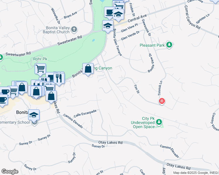 map of restaurants, bars, coffee shops, grocery stores, and more near 3894 Palm Drive in Bonita