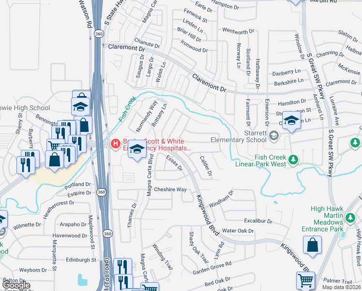 map of restaurants, bars, coffee shops, grocery stores, and more near 4629 Lincolnshire Drive in Grand Prairie