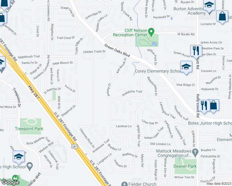 map of restaurants, bars, coffee shops, grocery stores, and more near 4824 Gaylewood Court in Arlington