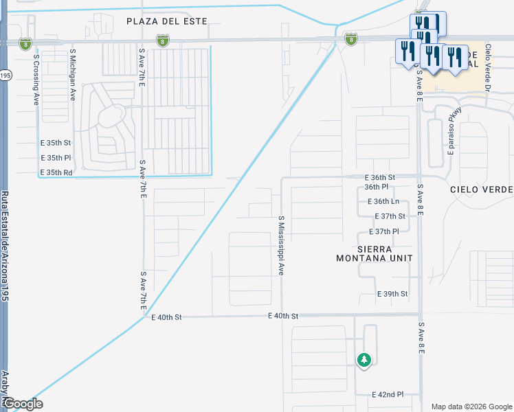 map of restaurants, bars, coffee shops, grocery stores, and more near 7295 36th Place in Yuma