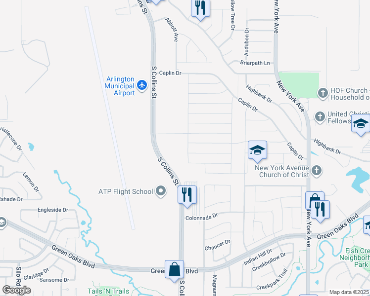 map of restaurants, bars, coffee shops, grocery stores, and more near 5202 Redwater Drive in Arlington
