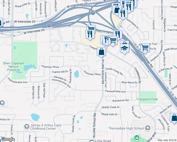 map of restaurants, bars, coffee shops, grocery stores, and more near 851 Potomac Parkway in Arlington