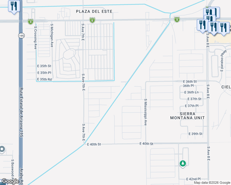 map of restaurants, bars, coffee shops, grocery stores, and more near 10124 36th Road in Yuma