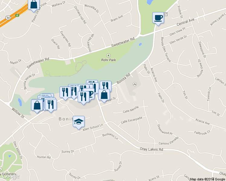 map of restaurants, bars, coffee shops, grocery stores, and more near 4593 Villas Drive in Bonita