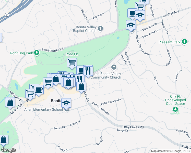 map of restaurants, bars, coffee shops, grocery stores, and more near 4600 Villas Drive in Bonita