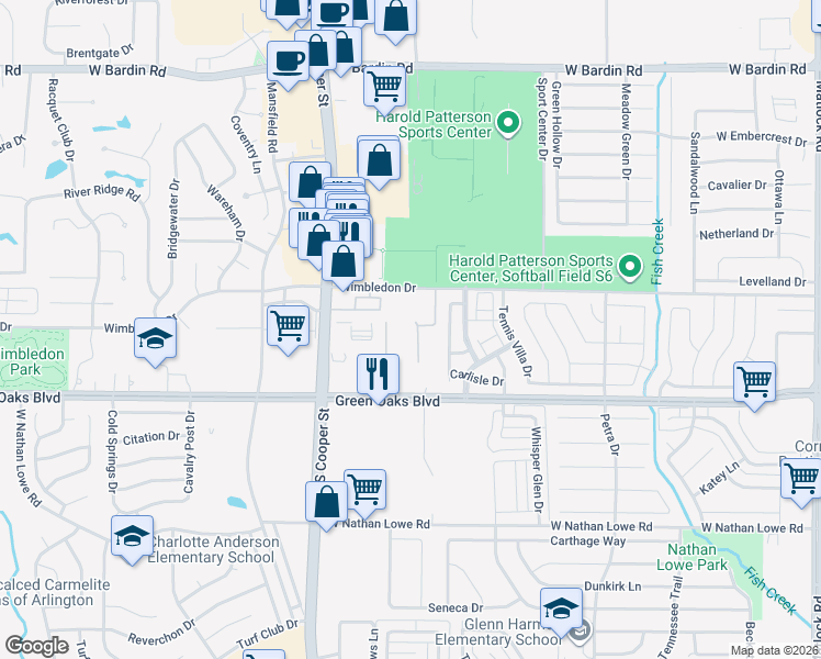 map of restaurants, bars, coffee shops, grocery stores, and more near 5210 Villa Del Mar Avenue in Arlington