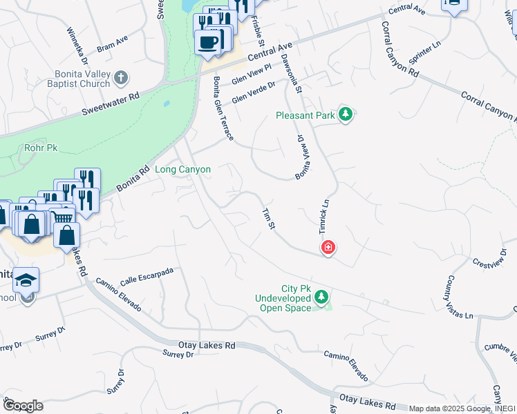 map of restaurants, bars, coffee shops, grocery stores, and more near 4020 Tim Street in Bonita