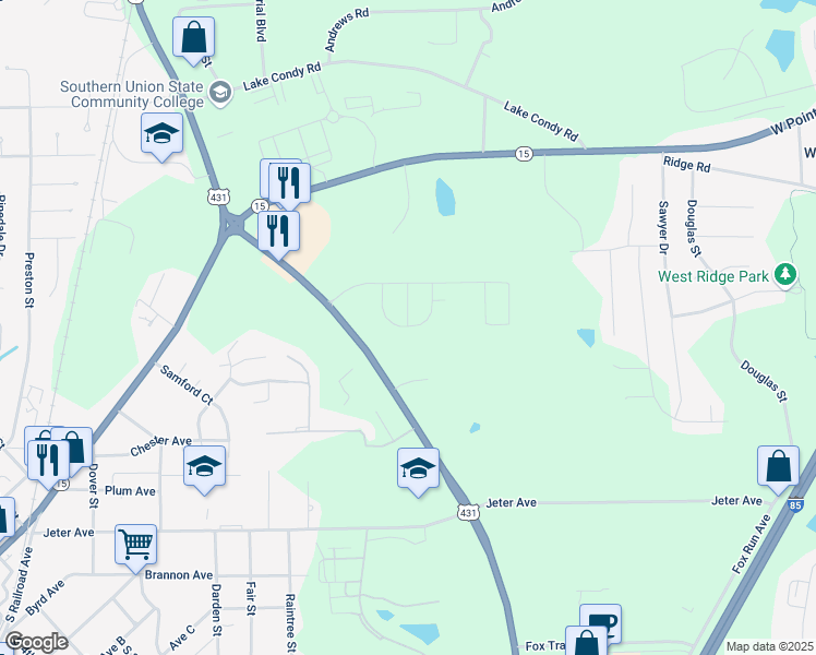 map of restaurants, bars, coffee shops, grocery stores, and more near 1181-1373 Fox Run Parkway in Opelika